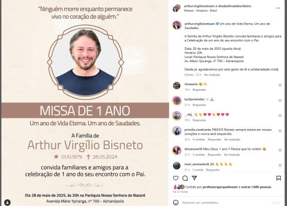 Um ano sem Arthur Bisneto: missa será celebrada nesta quarta-feira em Manaus - WhatsApp Image 2025 05 27 at 11.59.24 Um ano sem Arthur Bisneto: missa será celebrada nesta quarta-feira em Manaus - WhatsApp Image 2025 05 27 at 11.59.24