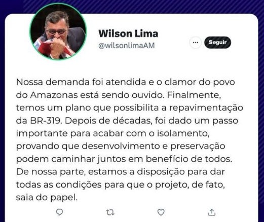 Wilson Lima comemora plano BR-319 e se coloca à disposição para ajudar - WhatsApp Image 2025 07 16 at 11.15.52