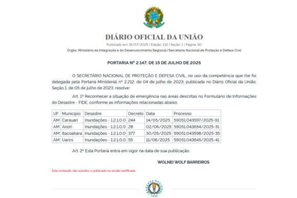 Governo Federal reconhece emergência em quatro cidades do Amazonas - image 3 1 1024x684 1