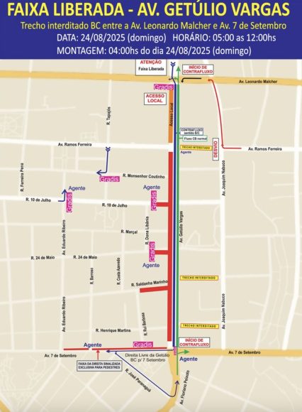 ‘Faixa Liberada’ na Av. Getúlio Vargas, Centro de Manaus, começa neste domingo; veja como fica o trânsito - prefeitura de manaus divulga e ‘Faixa Liberada’ na Av. Getúlio Vargas, Centro de Manaus, começa neste domingo; veja como fica o trânsito - prefeitura de manaus divulga e