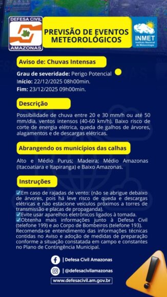 Municípios do AM recebem aviso de temporais e ventos de até 60 km/h - alerta chuva D24AM 2 576x1024 1