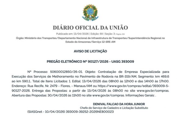 Publicação de avisos de editais marca nova etapa para obras de manutenção na BR-319 - 3 1024x672 1 Publicação de avisos de editais marca nova etapa para obras de manutenção na BR-319 - 3 1024x672 1