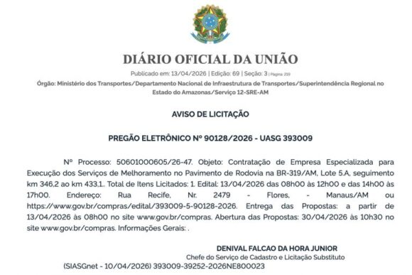 Publicação de avisos de editais marca nova etapa para obras de manutenção na BR-319 - 4 768x513 1 Publicação de avisos de editais marca nova etapa para obras de manutenção na BR-319 - 4 768x513 1