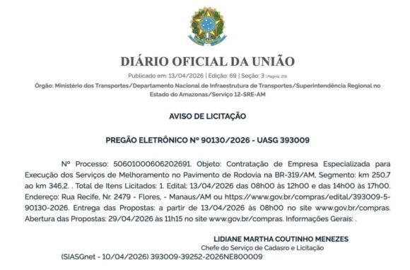 Publicação de avisos de editais marca nova etapa para obras de manutenção na BR-319 - 5 768x506 1 Publicação de avisos de editais marca nova etapa para obras de manutenção na BR-319 - 5 768x506 1
