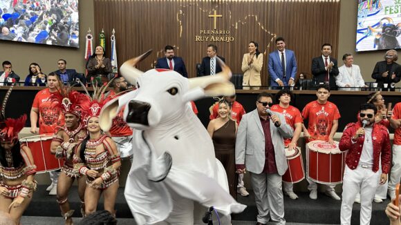 Boi bumbá garantindo, evoluindo ao lado da batucada. (Foto: Augusto Ikuro) 