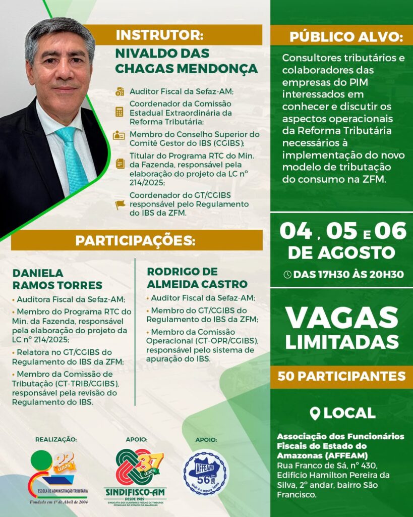 Reforma Tributária em janeiro: ESATA lança curso para indústrias da ZFM fazerem a transição - zfm cartaz Reforma Tributária em janeiro: ESATA lança curso para indústrias da ZFM fazerem a transição - zfm cartaz