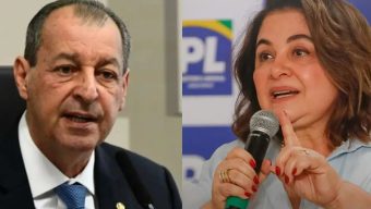Senador Omar Aziz (PSD) e a professora Maria do Carmo Seffair (PL). (Foto: Agência Senado / Divulgação PL) - 2